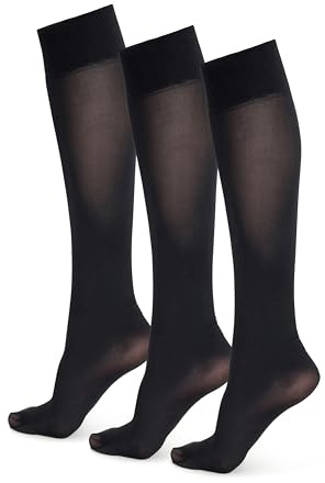 NOQ Damstrumpor damer knähöga enkla 40 DEN ogenomskinliga mikrofiber matt klassisk med komfort topp one size strumpor Marta, 3-pack Nero, One Size Short