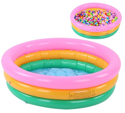 Sonew Piscine Gonflable Douce pour Enfants avec 3 Anneaux d'air Colorés et Sol Doux, Bassin de Forme Ronde en PVC pour Les Enfants et Les Nourrissons (M)