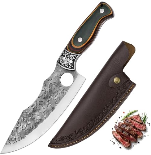 Doklasu Chef Knife 7 inch Japanese Style Kitchen Knife Hand Forged Full Tang High Carbon Steel for Cooking with Green Coloured Wooden Handle and Sheath