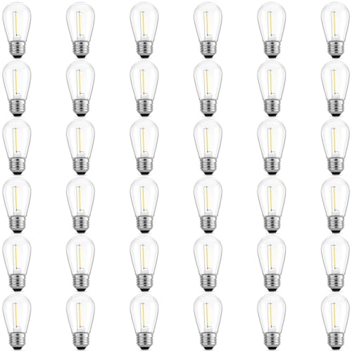 Meconard 36 Pack S14 LED Bulbs for Outdoor String Lights, Shatterproof Replacement Edison Bulbs for Patio String Lights Outdoor Waterproof, Warm White 2200K, Non-Dimmable, E26 Standard Base