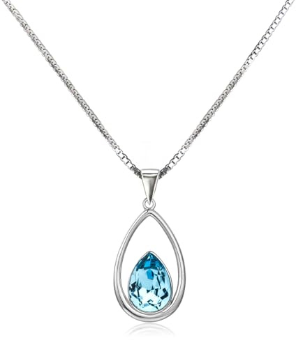 Schöner-SD Damenkette 925 Silber Tropfenanhänger mit Kristall