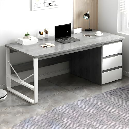 MESCXTY Moderner Schreibtisch aus Holz mit 3 Schubladen und rechteckigem Bürocomputer in Standardhöhe – perfekt für den Heimgebrauch ohne Stühle, Grau, 119,4 cm L x 48,3 cm B x 76,2 cm H