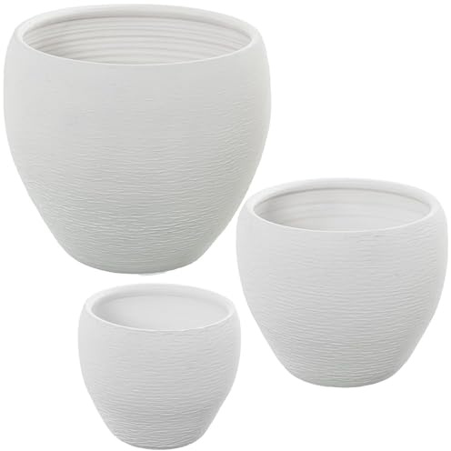 Set de 3 maceteros de Ceramica en Blanco Arena Ø36x32 cm Grande
