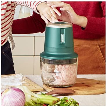 WRJAHCG Mini Hachoir Electrique, Hachoir Glass Capacité 1L, Cuisine Portable Hachoir A Viande, Légumes, Viande, Epices, Vert