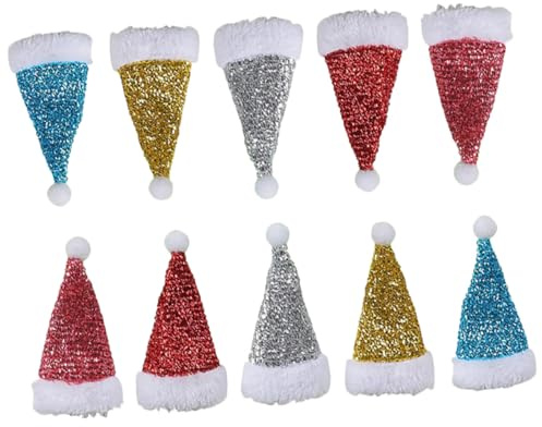 MAGICLULU 10 Piezas Unidades Porta Cubiertos Navidad Gorro Papá Noel con Purpurina de Tela Reutilizables para Tenedor y Cuchillo Decoración Festiva para Cenas y Fiestas Familiares