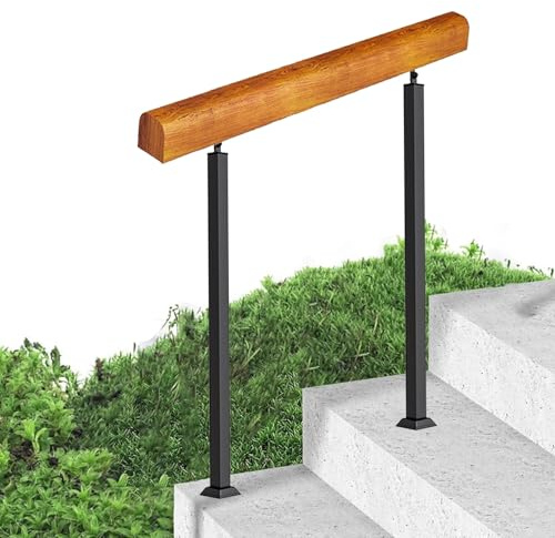 Barandilla exterior de madera para escaleras con soportes ajustables y barra de sujeción doble para escaleras de porches y escaleras interiores. Barandilla duradera. (120cm/47.2in)