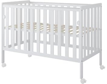 zee Bambi 120x60 cm Weiß Beistellbett Baby mit Matratze & Rollen Tragbar Babybett Verstellbarer Stubenwagen Kinder Bett 3-Fach Höhenverstellbar Absenkbare Seite