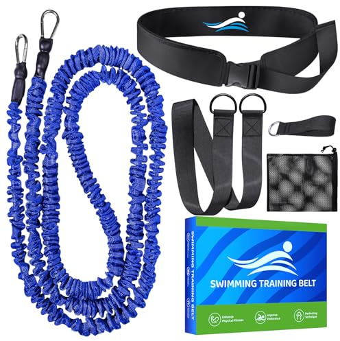 Cintura da nuoto per piscina – Allenatore di nuoto professionale con resistenza regolabile 2,5 – 7,5 m corda da nuoto cintura da allenamento per adulti e bambini, allenamento piscina senza (Blue)