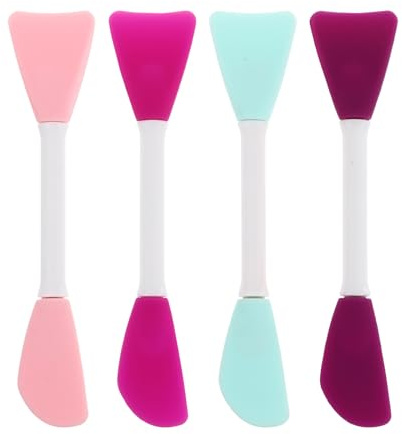 ASAKKURA Pennello Viso Doppia Testa in Silicone per Maschere di Fango, Applicatore per Maschera Viso Donna, Set 4 Pezzi Compatto e Portatile per Cura Pelle e Skincare Colore Colore Casuale