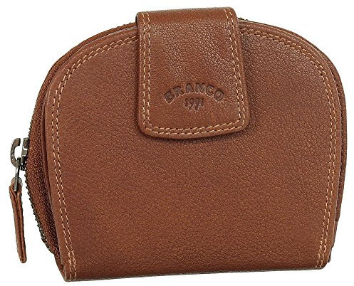 Luxus Leder Damen Geldbörse Portemonnaie Geldbeutel mit Reißverschluss 11,5 cm 70537 Farbe Cognac