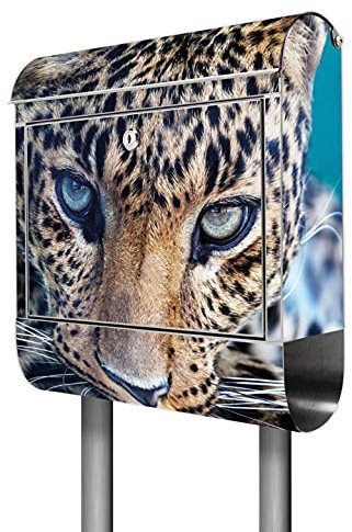 banjado® Standbriefkasten Edelstahl mit Zeitungsfach Motiv Jarmilla/Briefkasten mit Standfuß/Edelstahl Briefkasten freistehend - A4 Einwurf inkl. 2 Schlüssel