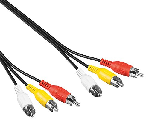Composite Audio Video Kabel | 10 m | 3X Cinch Stecker auf 3X Cinch Stecker | Dreifach Anschlussstecker Rot Weiß Gelb | Stereo Verbindungskabel farbig Chinch RCA | Schwarz | 10,0 Meter