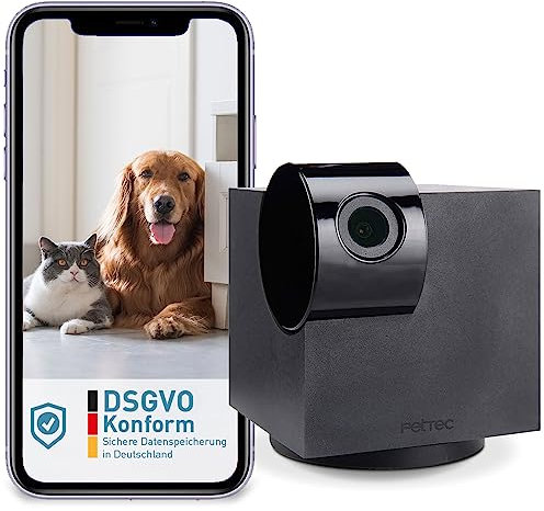 PetTec® Cam 360° Haustierkamera Hundekamera mit App [OHNE ABO-FALLE] - Katzen & Hunde Kamera Zuhause mit Bewegungserkennung & Nachtsichtfunktion - Full HD Rundumblick 360° Schwenken & Neigen - Pet Cam