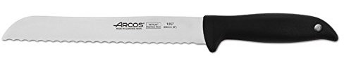 Arcos Serie Menorca - Caja 6 uds Cuchillo Panero - Hoja serrada de Acero Inoxidable NITRUM de 200 mm - Mango de Polipropileno Color negro (6 UDS)