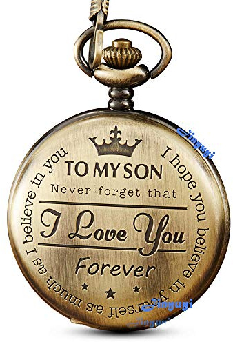 Bronze Engraved Pocket Watch to Son I Love You Gifts from a Mom Dad Birthday Gift Fob Watches Chains Christmas Watch