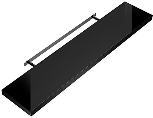 Casaria® Wandregal Holz Schwarz Regal mit Halterung 15kg Tragkraft Hängeregal Küche Wohnzimmer Flur Wand Schweberegal Bücherregal Regalbrett Schwebend Hochglanz 110cm