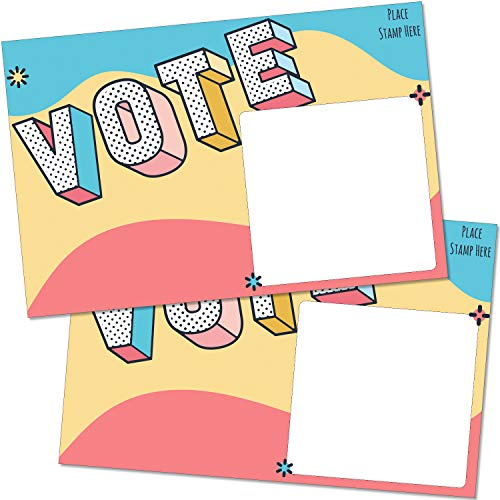 T MARIE 100 Bulk Voter Postcards 4x6” - Fun Colorful Vote Design With Blank Backside of Card to Write a Longer Message to Voters - Uncoated Cardstock for No Smearing