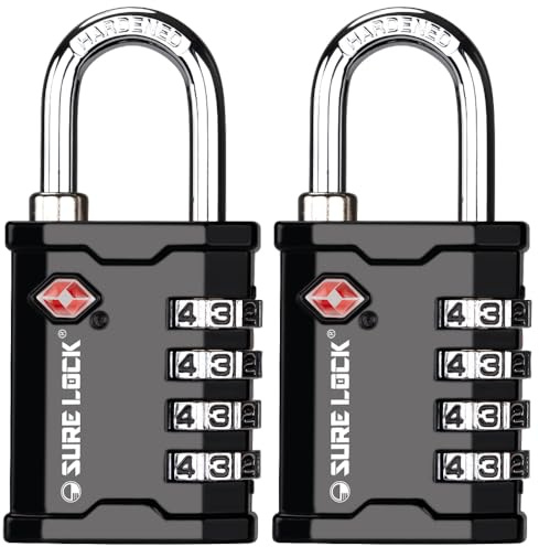 SURE LOCK TSA Accepted Heavy Duty Big Combination Luggage Padlock for Gun Cases, Transporting Equipment Cases in Trade Show, Music and Medical Industries (2, Black)