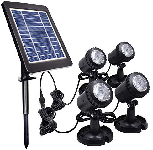 PChero Teichleuchten, Solar Unterwasser Landschaftsscheinwerfer mit 4 IP68-Tauchlampen für Garten, Pools, Teiche und andere Außendekorationen - [Weiß]