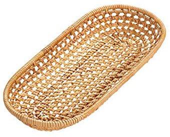 Marooma 2 Pack 10.62Wicker Fruit Basket Bread Basket, Oval Woven Tabletop Food Serving Basket Wicker Storage Basket for Fruit Vegetables
