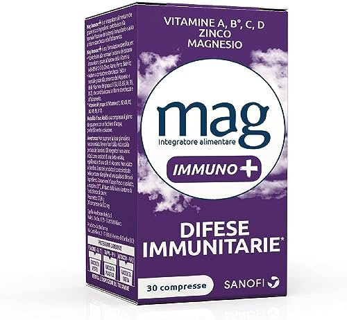 Mag Immuno+ - Integratori per Adulti con Vitamine e Minerali, Vitamina D, Vitamina C, Vitamine B12, Magnesio, Acido Folico, Zinco – Difese Immunitarie, Energia Mentale e Fisica (30 Compresse)