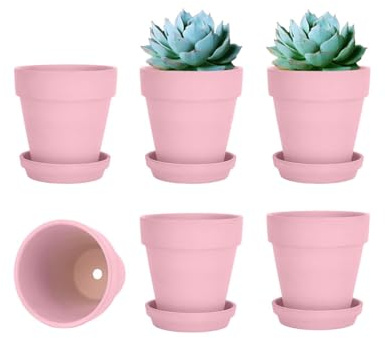 vensovo Lot de 6 Pots en Terre Cuite Rose de 10,2 cm avec Soucoupe – Petit Pot de Fleurs en Terre Cuite avec Trou de Drainage, Pot de Fleurs avec Plateau, d'intérieur et d'extérieur