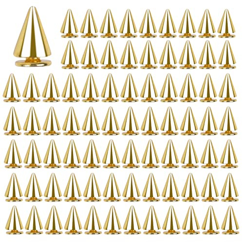 100 Pzs 7×10mm Remaches Punk Tachuelas Remaches Cono de Cuero Tachuelas Decorativas para Ropa Cono Picos Remaches con Tornillo para Bricolaje Manualidades Cuero Bolsa Ropa Zapato Decoración (Oro)