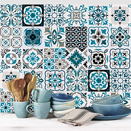 ANHUIB Fliesenaufkleber Deko,Bunt Fliesenaufkleber für Badezimmer,Mosaik Küche Wandaufkleber,Wasserdicht Selbstklebende Treppenaufkleber,Wandfliese Sticker Bad Schrank Möbel Tisch Dekoration,15×15CM