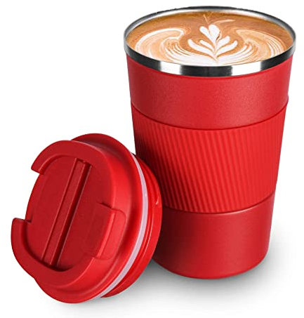 camako Coffee Cup Insulated, Reusable Travel Stainless Steel Mug with Leakproof Lid & Eco-Friendly for Coffee (13oz/380ml, Red)