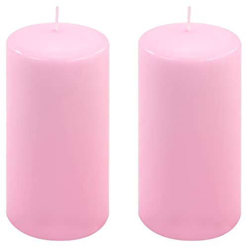 Stumpenkerze Höhe 15 cm Ø 7,5 cm lange Brenndauer Rund-Kerze Säulenkerzen Kerzen-Deko Tafelkerzen Weihnachts-Kerzen Hochzeit Xmas (pink, 2)