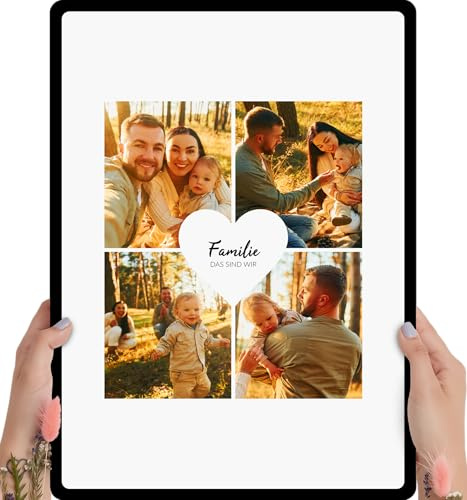 Elbeffekt Familie Geschenk Holzbild - Foto Geschenkidee - personalisierbar zum Hinstellen/Aufhängen opt. beleuchtet Herz, Herz Deko, Ich liebe Dich, Paar Geschenke - personalisierte Geschenke