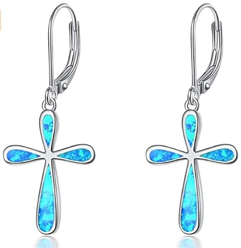 VENACOLY Kreuz Ohrringe Sterling Silber Opal Ohrhänger Kreuz Schmuck für Damen halsketten