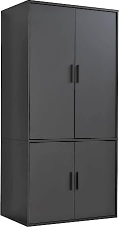 mokebo Kleiderschrank (90x187 cm) aus Holz 4-türig & Fächer 'Der Grenzenlose' modularer Schlafzimmerschrank, Garderobenschrank, Flurschrank, Drehtürenschrank oder Schrank in Schwarz