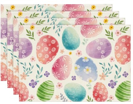 Artoid Mode Aquarell Ostereier Ostern 4er Set Platzsets, 30x45cm Frühling Bankett Tischsets Waschbar Platzdeckchen Küche Party Deko