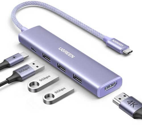 UGREEN Revodok USB C Hub Stilvolle Serie USB C Adapter PD100W, 4K HDMI, 3*USB A 3.0 kompatibel mit iMac, iPhone 15, Galaxy S24, Surface, MacBook Pro/Air, iPad Pro/Air, Steam Deck usw. (Lila)