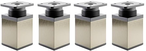 ATM Möbelfüße Verstellbar Füße Möbel Höhenverstellbar für Möbelfüsse 6cm Möbelbeine Möbelfuß 40x40mm Regalfüße Erhöhung Nachttisch Couchtisch Beine Regal Sideboard TV Aluminium Kunststoff – Gold INOX