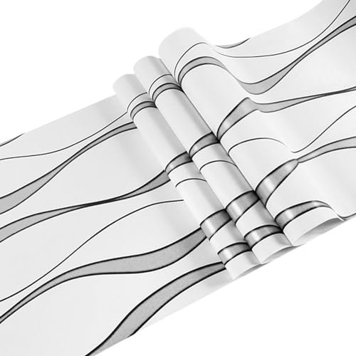 Papel tapiz de rayas para despegar y pegar, papel tapiz moderno de tela con purpurina 3D, papel pintado de pared en relieve con estampado de ondas curvadas extraíbles para dormitorio, decoración de