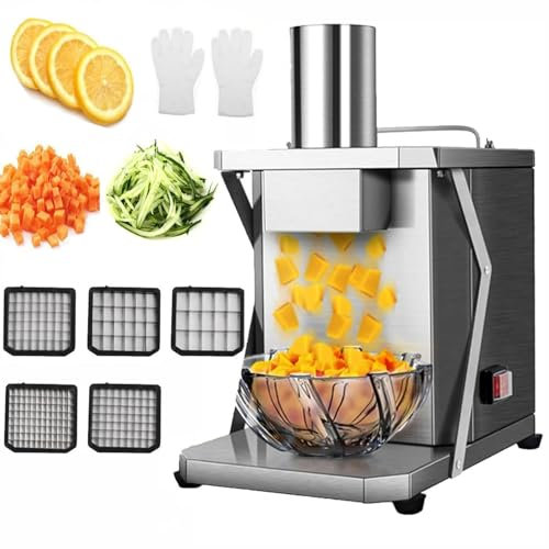 5 in 1 Commercial Vegetable Slicer Shredder, Electric Chopper Vegetable Dicer, Automatic Potato Onion Carrot Dicing Cube Cutting Machine Vegetable Chopper for Commercial Home Use
