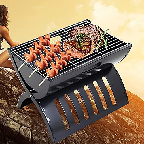 CVNIMV Gril à Charbon Pliant Gril de Barbecue Portable Conception à rainure Triangulaire fumoir poêle à Charbon Gril en Acier Inoxydable pour 3-6 Personnes