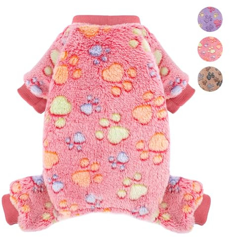 YIKEYO Dog Pajamas for Small Dogs Girl Dog and Boy Dog Winter Sweater Pajamas Puppy 4 Legged Sweater Clothes for Chihuahua Yorkie Teacup Jumpsuit Cute Puppy Feet Print Pajamas (Rose, XXS)
