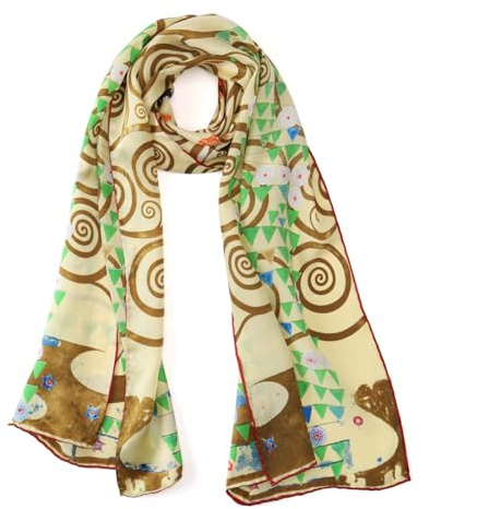JWSilk Langer Charmeuse Seidenschal Klassischer Kunstdruck