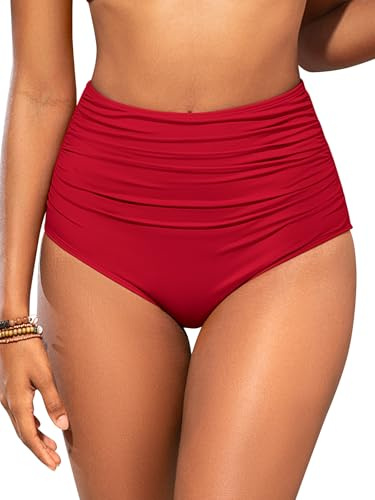 SHEKINI Women Shaping Swimwear Bottoms High Waisted Bikini Bottom Plus Size | Tummy Control, Ruched