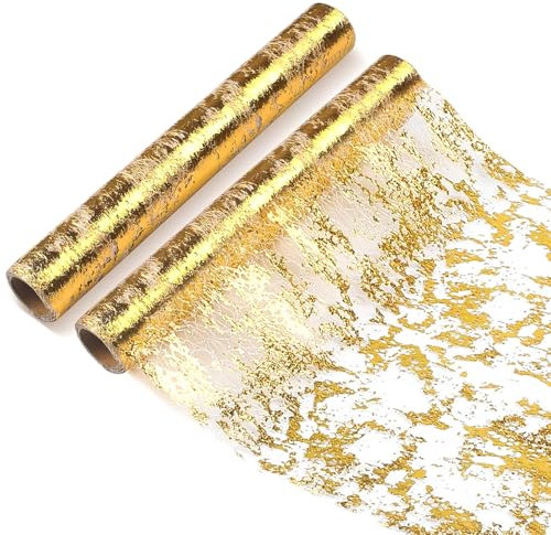 Tischläufer Glänzend Gold (29 cm x 10 m),Tischläufer Tischband Polyester Tischdeko für Partys und Feierlichkeiten wie Geburtstage, Hochzeiten, Babypartys, Taufen, Weihnachten,Feiertagsfeier usw(2PCS)
