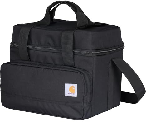 Carhartt Insulated Two Compartment Cooler, Durable Water Repellent Material W/Front Zippered Pocket for Camping, Beach & Travel, 18 Can, Black