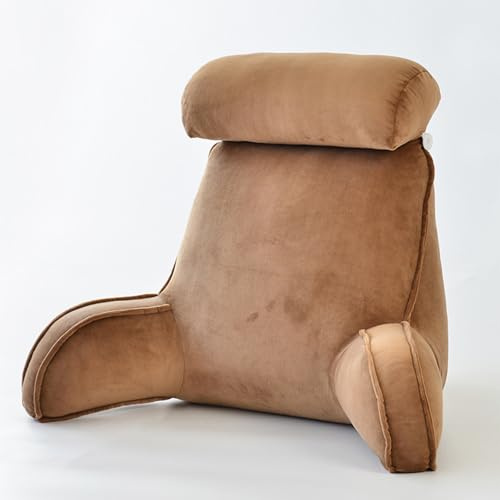 Rmeet Oreiller De Lecture avec Accoudoirs -Portable avec Cale Nuque & Bras - Confort Et Ergonomie Coussin Cale Dos Canapé pour Lit & Fauteuil & Canape, Café, 75x45x55cm