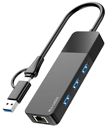 ALL-LUCKY USB to Ethernet Adapter, 4 in 1 USB C to Ethernet Adapter Hub with 3 x USB 3.0 Port/Gigabit Internet Port, High-Speed Network Hub Compatible for iMac,MacBook Pro
