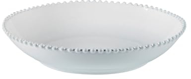 Costa Nova Salatschale Pearl: Steinzeug-Servierschüssel mit glänzender Glasur, Handgemalter Rand, Spülmaschinen-, Mikrowellen-, Ofen- & Gefrierfest, Stapelbar, Handveredelt, Weiß, Ø 34,1 cm