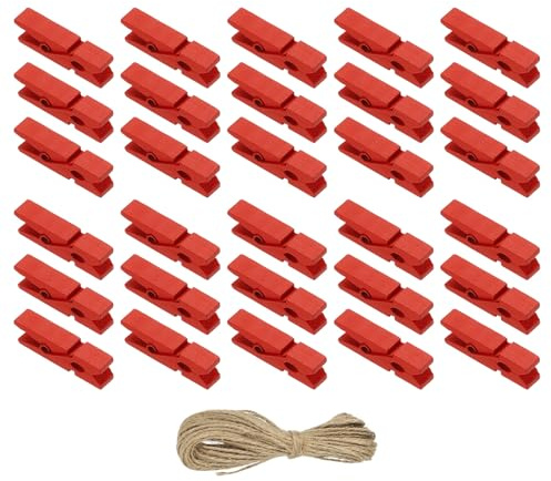 PATIKIL 3.5cm Wäscheklammern Holz, Klein Kluppen 100 Stück, Bunte Holzklammern mit starker Griff Foto Clips zum Aufhängen von Bildern Kleidung Dekorative Bastelarbeiten, Rot