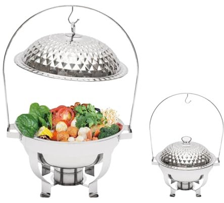 SAYEYBU 8,5 Liter Chafing Dish Buffet-Set, Edelstahl-ESS-/Herd-Set Mit HäNgedeckel, Runde Chafing Dishes FüR BuffetwäRmer, FüR Zuhause, Hochzeiten, Feiern Und Veranstaltungen,Silber,6L/6.3QT