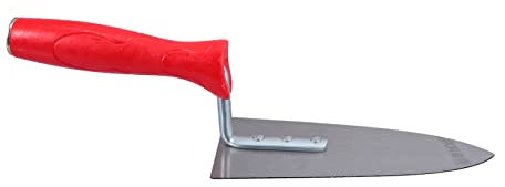 jojofuny Truelle à Plâtre Forme Triangulaire, pour Lisser le Plâtre en Acier et Plastique, Manche Rouge et Étaler le Ciment sur Chantier